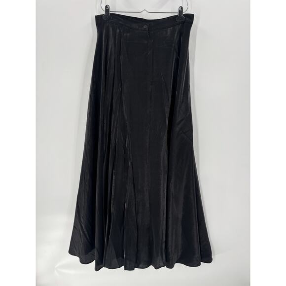 Vintage JS Collections Skirt Womens 14 Black 90s Satin A Line Flounce Lined Maxi - Picture 10 of 16